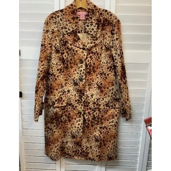 Bandolino Womens Leopard Print Button-Up Long Coat Size 16 - Picture 1 of 3